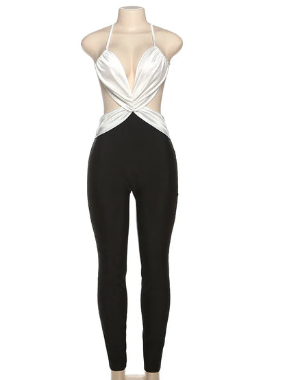 kliou Cross Pleated Women Jumpsuits Sexy Stunning Bandage Backless Silky Skinny Overalls Female Summer Party Clubwear One Piece