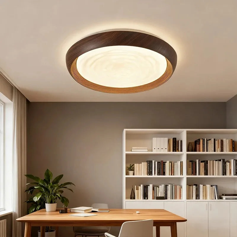 Modern LED Ceiling Light Circular Wood Grain Walnut Acrylic Ceiling Lamp  Bedroom Living Room Restaurant Aisle Home Decor Lights