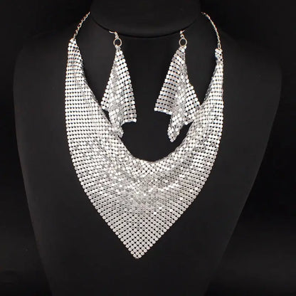 3PCS Women Leopard Necklace + Earring Set Fashion Sexy Bright Beads Triangle Scarf Collarbone Chain Earrings Jewelry Set