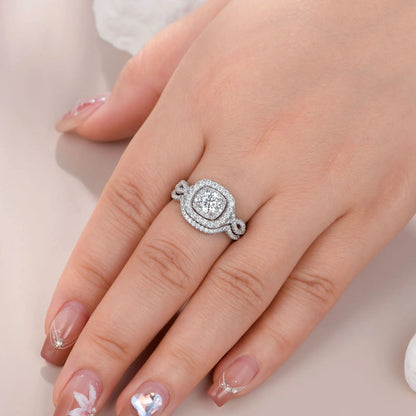 Newshe 2Pcs Halo Round Cut Moissanite Wedding Ring Set for Women Solid 925 Sterling Silver Zircons Luxury Bridal Rings
