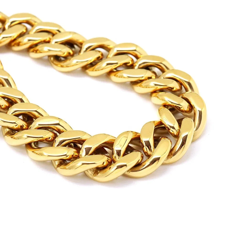 Traction Solid Super Strong Gold Collar Stainles Steel Dog Leash Pet Lead Chain 32mm 19mm Bulldog Pitbull Large Dog Collar Leash