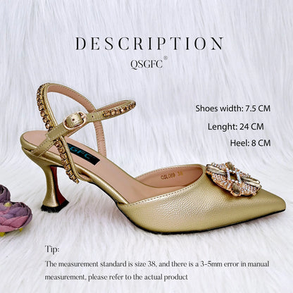 QSGFC High Quality Women's Pumps And Bag Silver Color Full Of Rhinestones High-Grade Materials For Nigerian Wedding Party