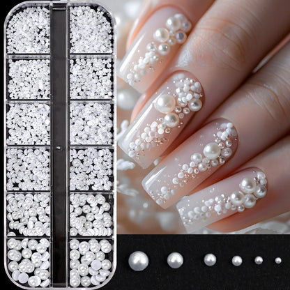 12Gird 3D Glass AB Crystal Nail Art Rhinestones Kit Flatback Round Bead Charm Gem Stones Jewelry Diamond with Tools for Nail Art