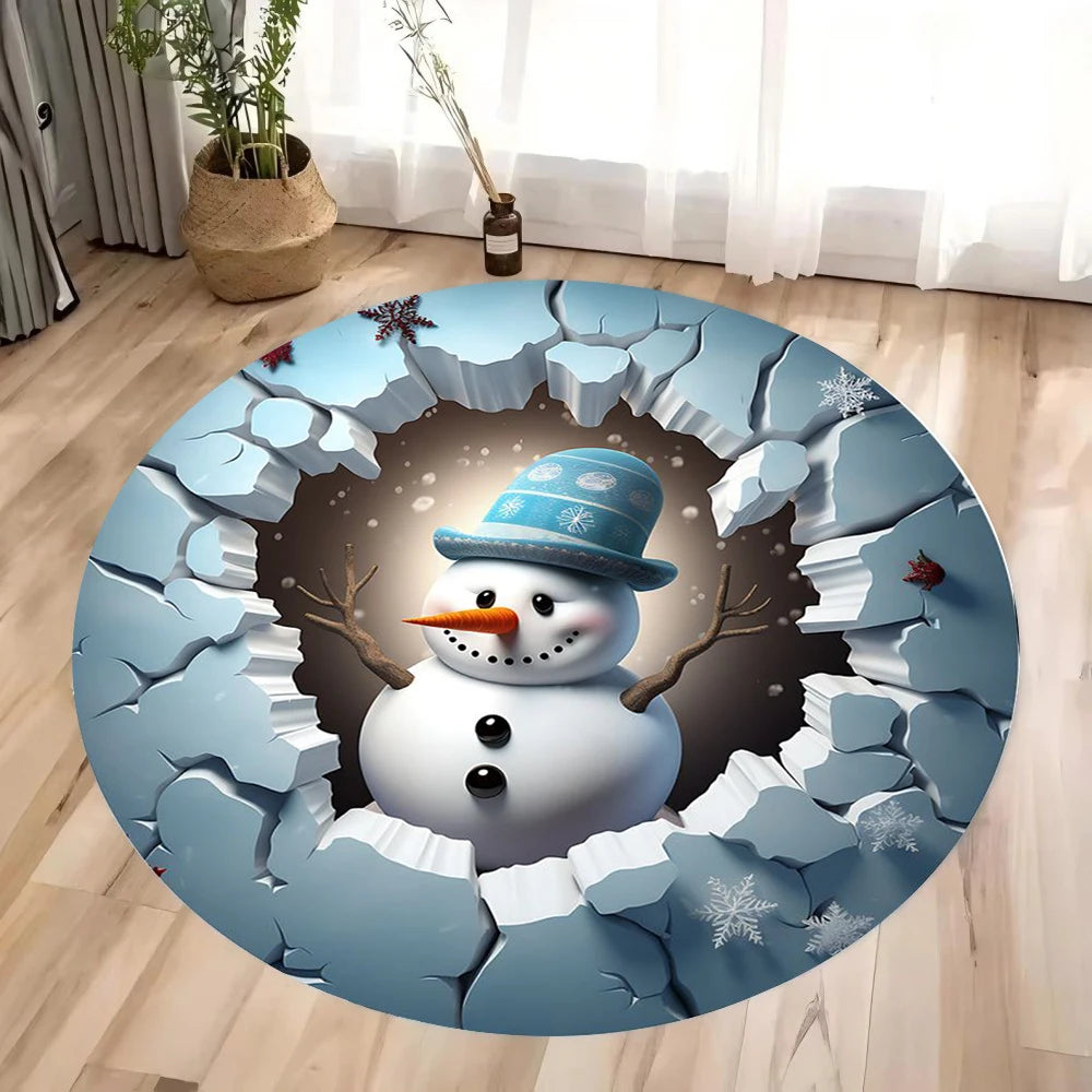 Christmas Decoration Anti Slip Carpet Santa Claus Pattern Circular Carpet Christmas Decoration Anti Slip Carpet Home Decoration