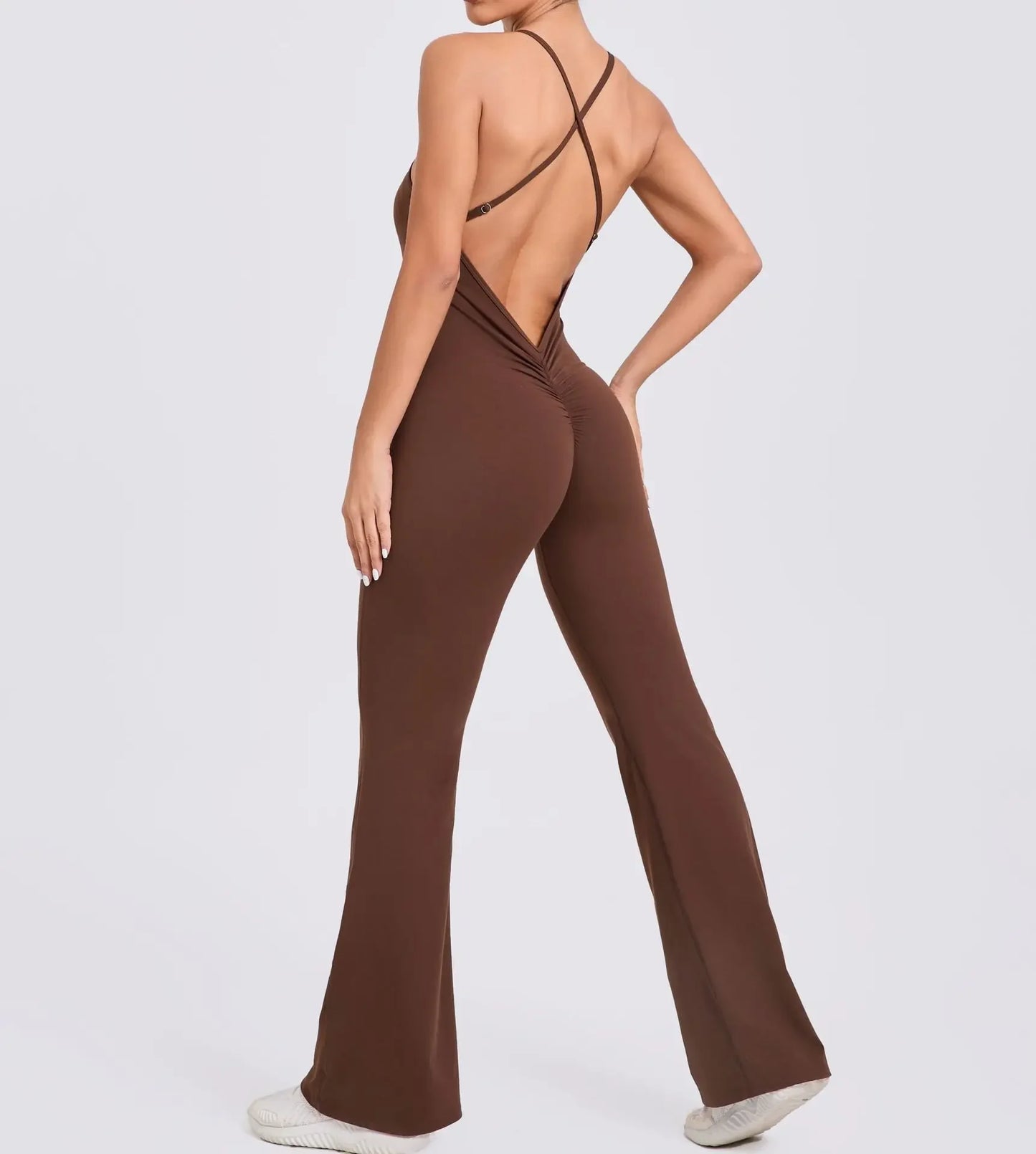 Sports Overalls for Women Sportswear Flared Jumpsuit Woman Padding Jumpsuits Gym Combinaison Femme Coffee Gray Navy Blue Red