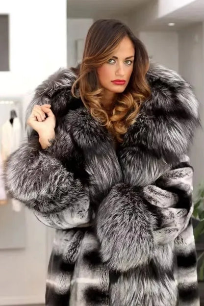 Women Rabbit Fur Jackets Real Rex Rabbit Fur Coat Women's Long Coat High Quality Winter Warm Natural Fur Party Jackets