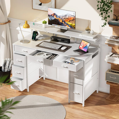 47Inch Computer Desk with Storage Drawers, Gaming Desk with LED Lighting and USB Ports, Home Office Desk with Monitor Stand, Suitable for Studies, Available in 4 Colours