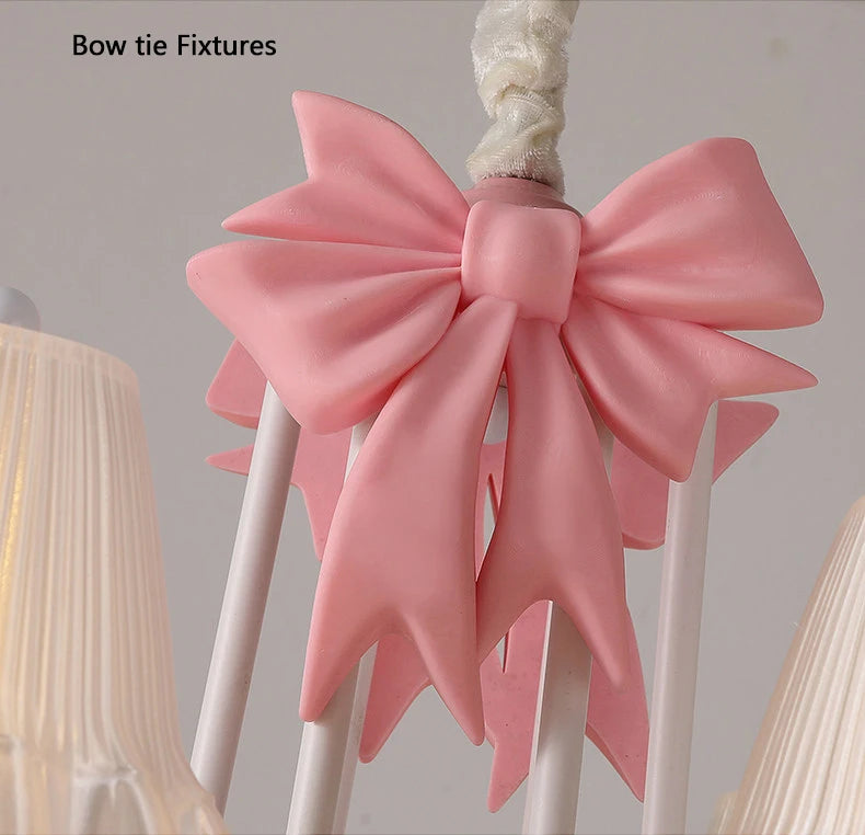 Romantic Princess Room Pink Chandelier Lamps French Bow Tie Pendant Light LED E27 Kids Girl Baby Bedroom Ceiling Chandelier Lamp