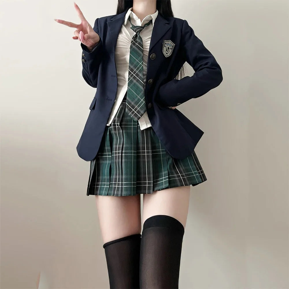 JK Uniform Suit Plaid Skirt Suit Slim Girl Pure Desire Pink Summer School Sister Battle Robe Tight School Uniform