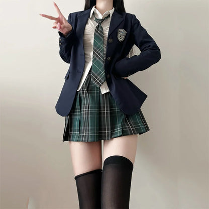 JK Uniform Suit Plaid Skirt Suit Slim Girl Pure Desire Pink Summer School Sister Battle Robe Tight School Uniform