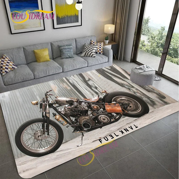 Retro Motorcycle Area Rug Carpet Moto Fans Non-slip Large Door Step Mat Bathmat for Living Room Bedroom Entrance Home Decoration