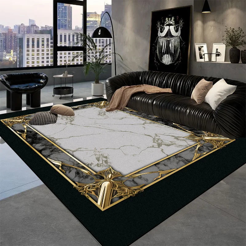 Europe and America Luxury Rugs for Living Room Decoration Home Golden Parlor Large Carpet Non-slip Bedroom Mat Washable Soft Rug