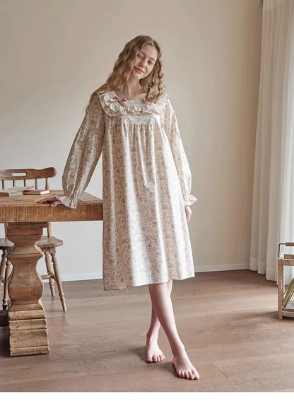 New Spring and Fall Ladies Nightgown Cute Sweet Lace Lacy Lazy Wind Girl Students Foreign-Style Pajamas Home Wear Dresses