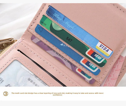 Cute Cat Coin Purse Women Fashion Short Wallet PU Leather Large Capacity Wallet Lightweight ID Card Holder Travel Cash Coin Bag