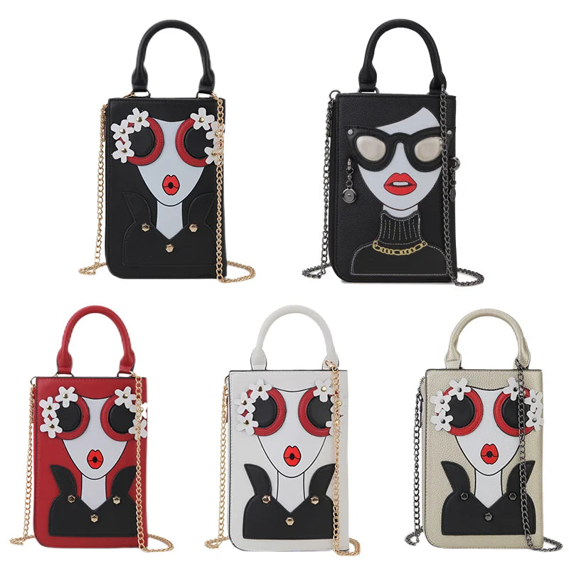 Sexy Lady Face Purses and Handbags for Women Fashion Designer Chain Shoulder Bag Party Clutch Funky Female Crossbody Bags 2022