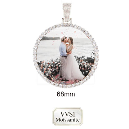 ESKEEM Custom Picture Moissanite Pendant Necklace 18k Gold Plated Personalized Brass Circle Chain Photo Pendant for Men Women