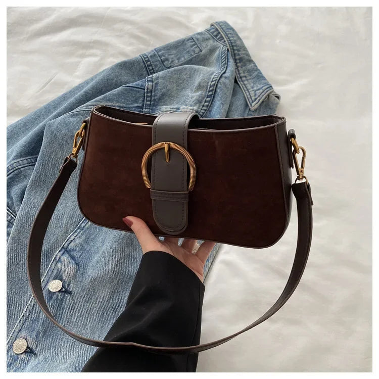 Woman Faux Suede Underarm Shoulder Bag Zipper Fastener Fashionable Cross Body Bags for Small Square Bag Suitable Daily Outfit
