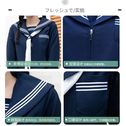 Student JK Uniform Women's High School Korean Chinese School Uniforms Navy Sailor Outfit Short Sleeve Suit Japan Seifuku Girl
