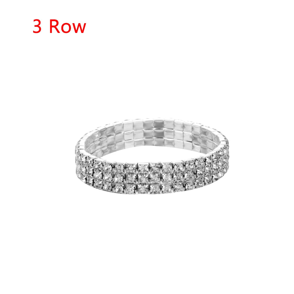 1-10 Rows Fashion Jewelry Bridal Wristband Crystal Rhinestone Elastic Bangle Stretch Bracelet Wedding Bridal Jewelry