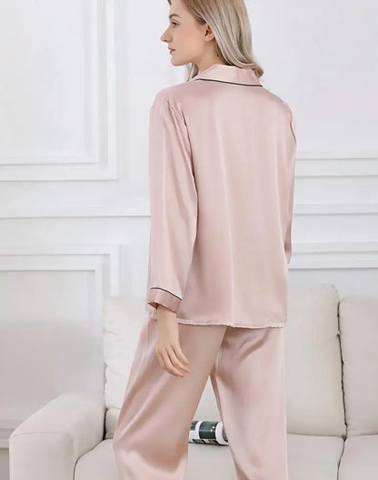 100% Mulberry Silk Pajamas Set for Women Long Sleeve Sleepwear Spring Summer Breathable Lounge Robe Comfortable Cool Silk