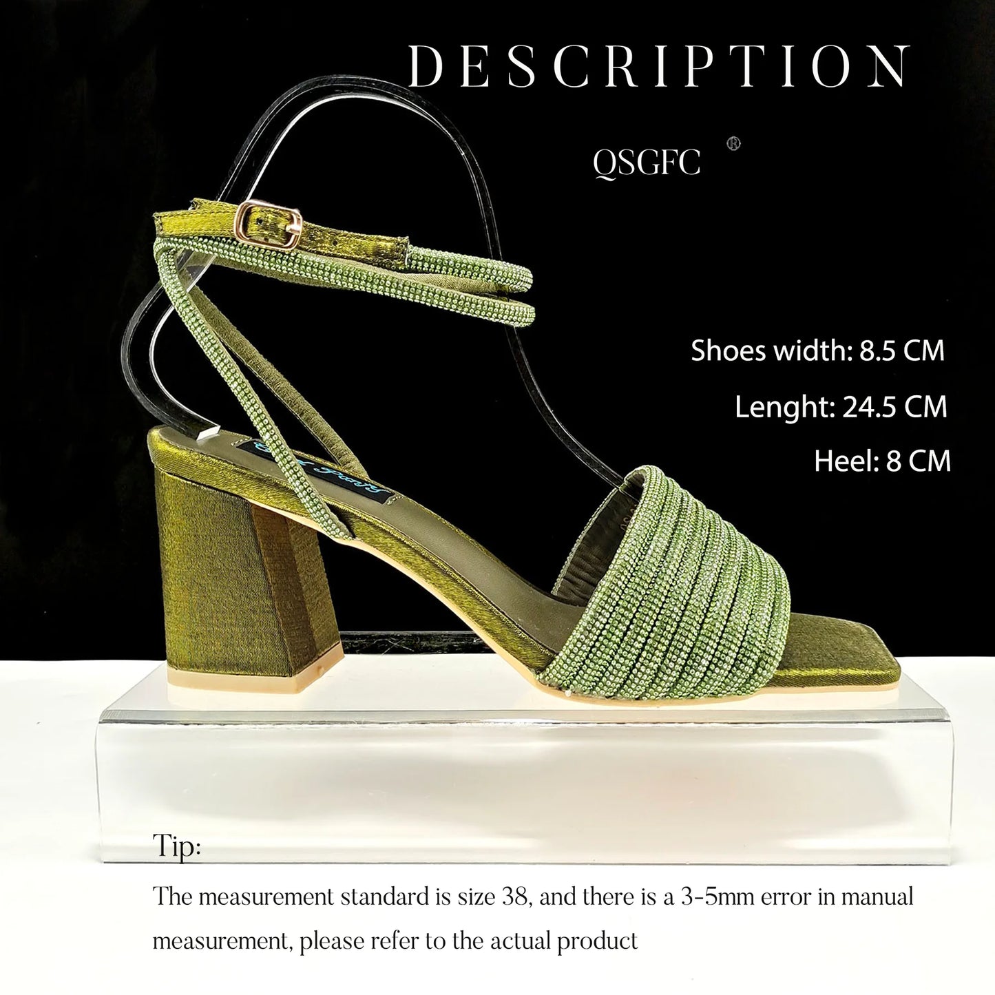 Stylish And Special Olive Bright Bag Match Women's Sandals Set With Big Diamond Tassels And Long And Short Double Chains