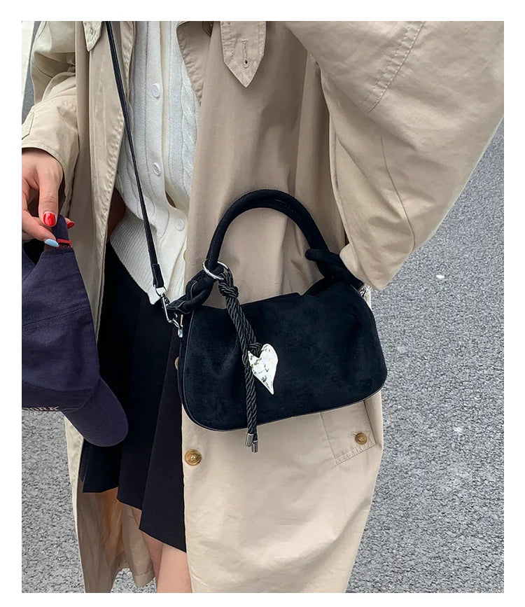 Small Suede Fashion Leather Shoulder Bags for Women 2025 Luxury Designer Brand Trend Crossbody Bag Females Short Handle Handbags