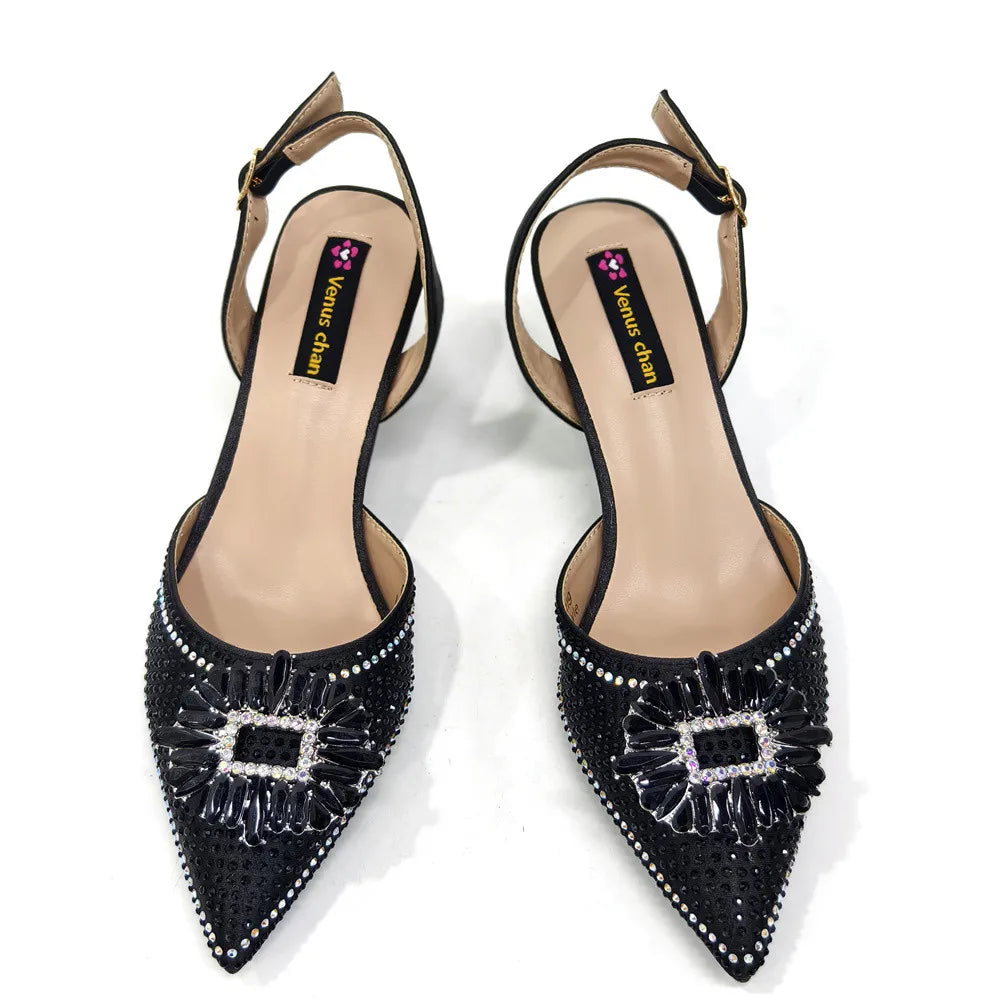 Latest Elegant Wedding Italian Diamond Design Shoes Women's African Party Shoes Crystal Shoes High School High Heels