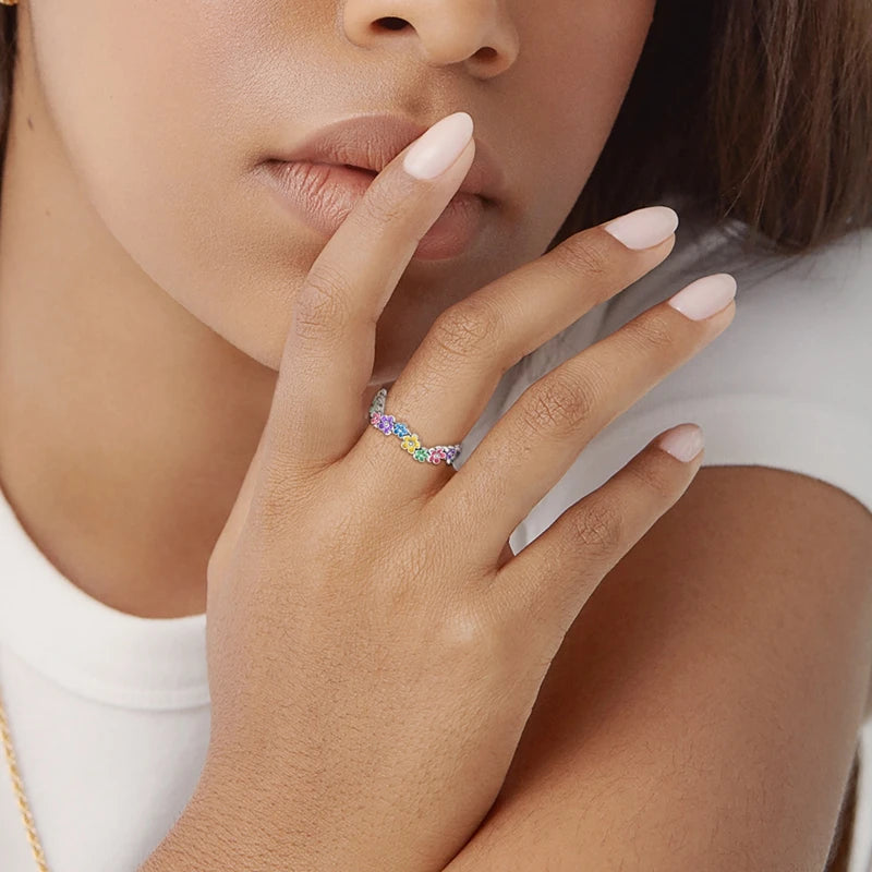 LAZA 925 Sterling Silver Colorful Rings Sparking Zirconium Bowknot Moon Sun Original Ring For Women Anniversary Wedding Gifts