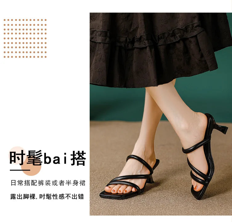 Elegant Ladies Glass Tacones Slippers Open Toe Thick Band Sandals Women High Heels Shoes Wedges Open Toe Slides Beach Sandalias