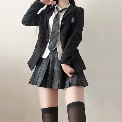 JK Uniform Suit Plaid Skirt Suit Slim Girl Pure Desire Pink Summer School Sister Battle Robe Tight School Uniform