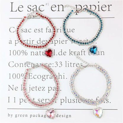 Cute Luxury Cat Collar Adjustable Cat Necklace Personalized Heart Pendant Rhinestone Kitten Puppy Collar Pet Grooming Accessorie
