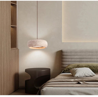 7.8in Modern Pendant Light Adjustable Pendant Lights With Yellow Travertine Lampshade LED 18W 3 Color Dining Room Bedroom
