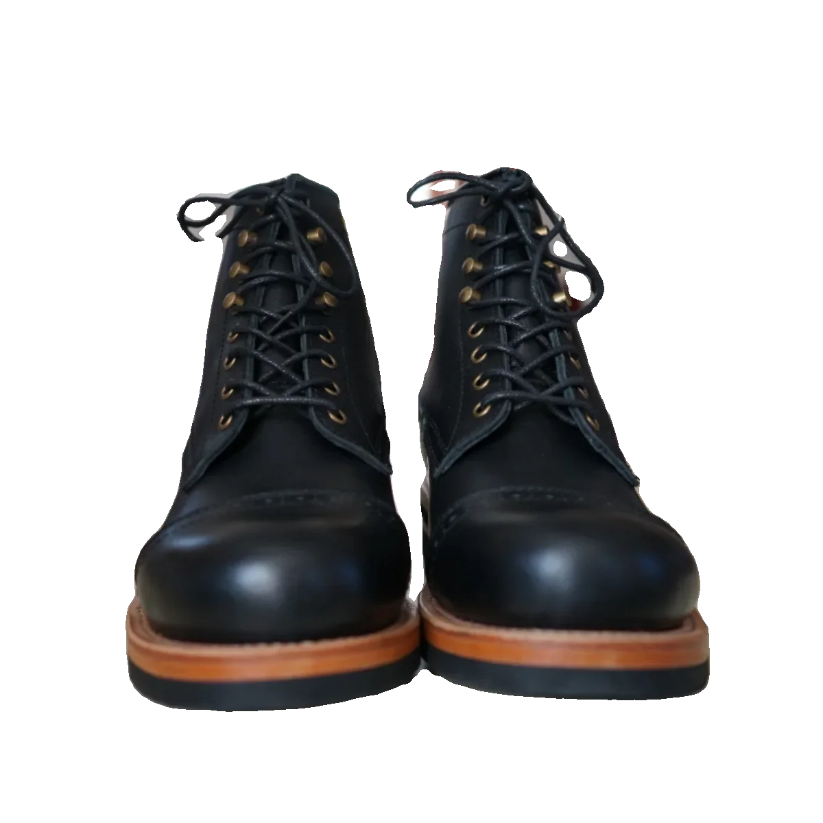 Goodyear-welding Workwear Men's Boots Leather Round Toe Mid-top Biker Shoes