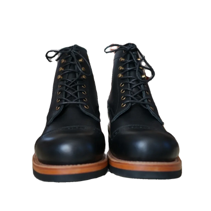Goodyear-welding Workwear Men's Boots Leather Round Toe Mid-top Biker Shoes