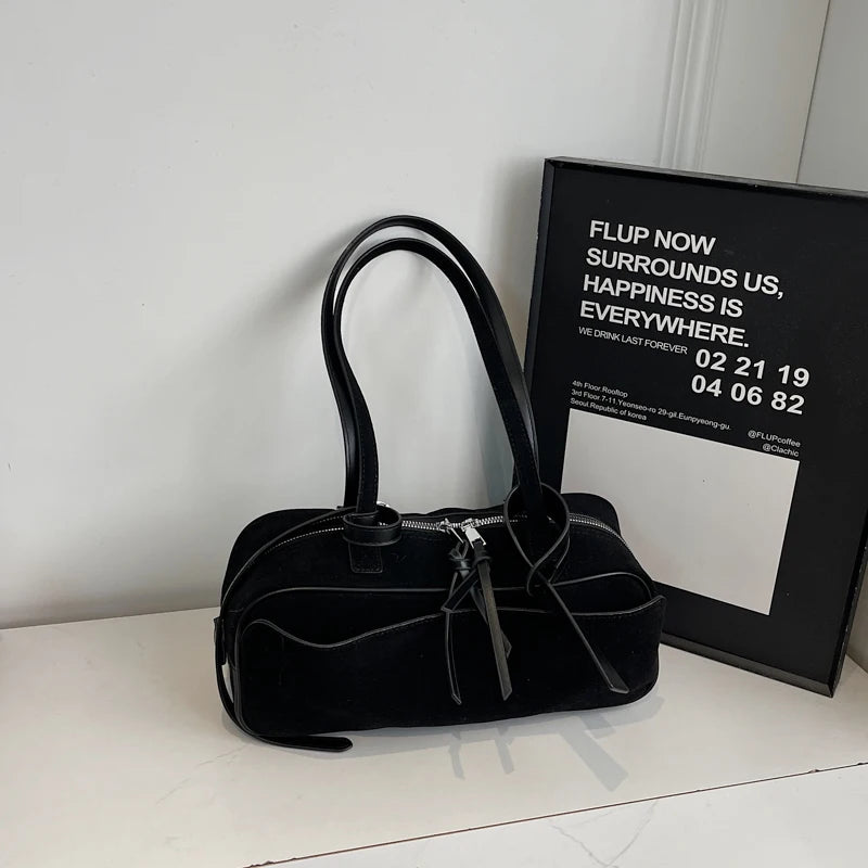 2026 Autumn Winter Latest Commute Shoulder Bags For Women PU Suede Pure Color Large Capacity Boston Bag Luxury Designer Handbags