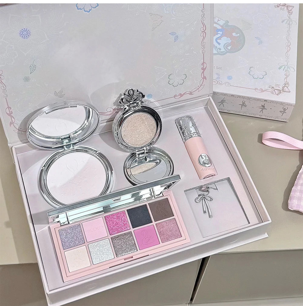 NICEKEY Makeup Sets Include 1*Lip Stain,1*Pressed Powder,1*Highlight Powder,1*Eyeshadow Palette With Necklace Gift Cosmetics Kit