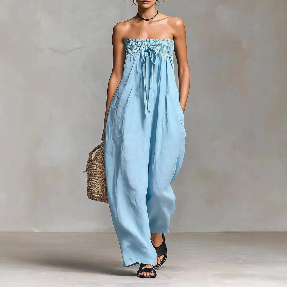 Solid Women Jumpsuits For Spring Summer Sleeveless Slash Neck Loose Fashion Streetwear Overalls Wide Leg Pants Trousers 2026