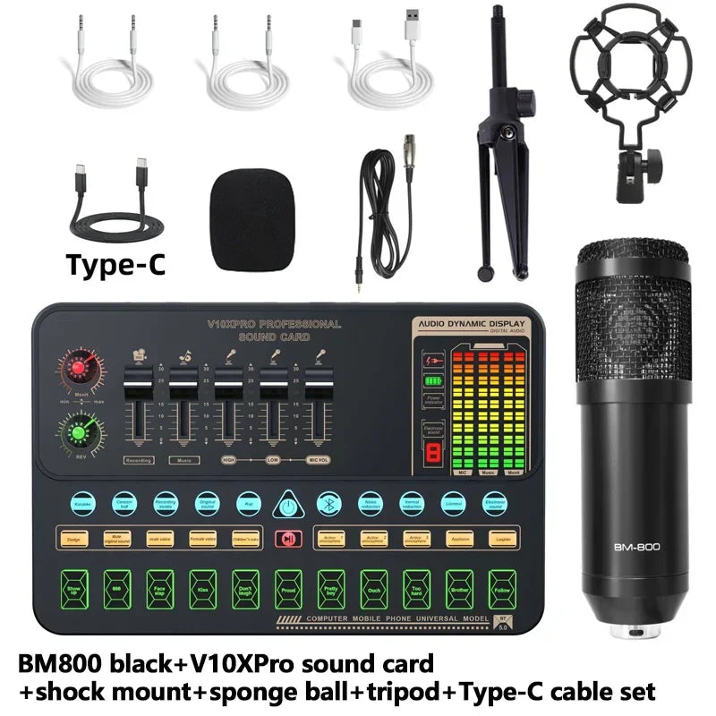 V10XPro Sound Card Studio Mixer Singing Noise Reduction Microphone Voice BM800 Live Broadcast Phone Computer Record V10X Pro set