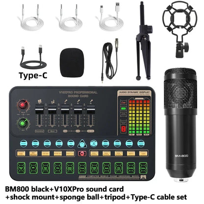 V10XPro Sound Card Studio Mixer Singing Noise Reduction Microphone Voice BM800 Live Broadcast Phone Computer Record V10X Pro set