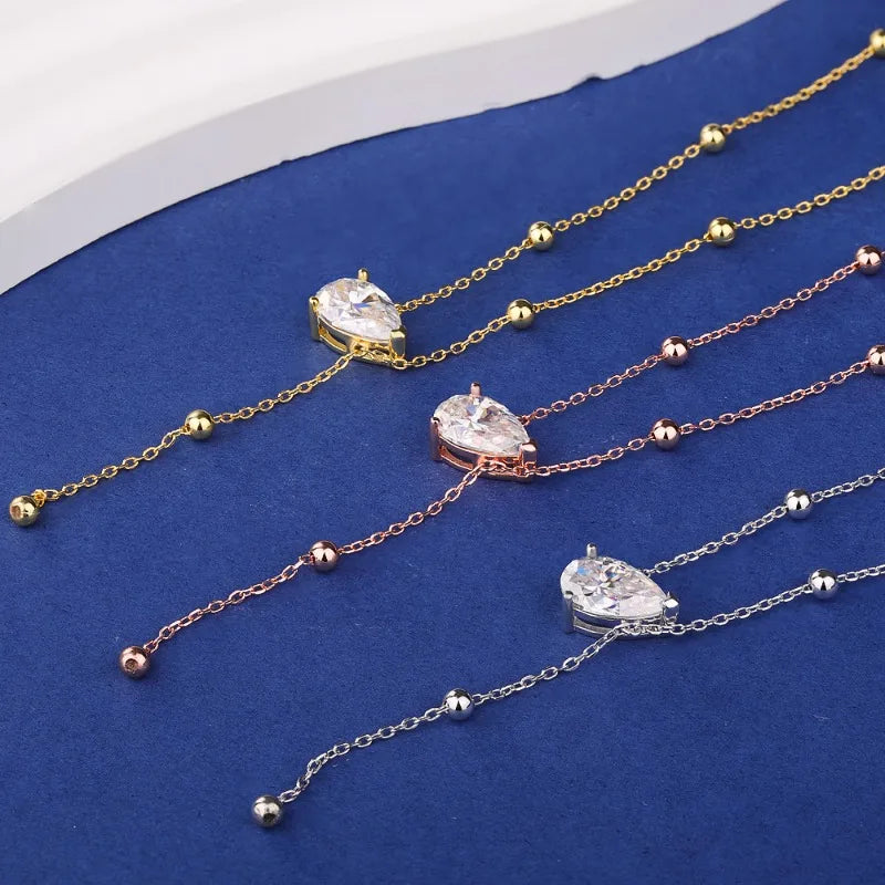 1/2/3CT Moissanite Pendant Necklace for Woman Pear Cut Waterdrop S925 Silver Y-Style Single Diamond Necklace Gift Fine Jewelry
