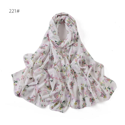 66 Colors Pearl Chiffon Printed Hijab Scarf New Fresh Small Floral Polka Dot Sunscreen Silk Scarf Shawl Turbans for Women Hijabs