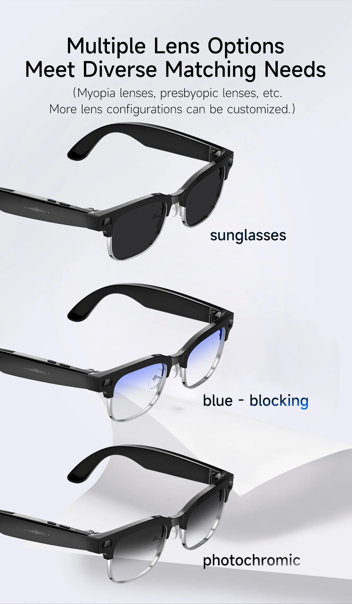 New AI Smart Glasses Various Language Translation 800W Pixel Camera Video Music Player Call Business 8K Color Change Glasses Men