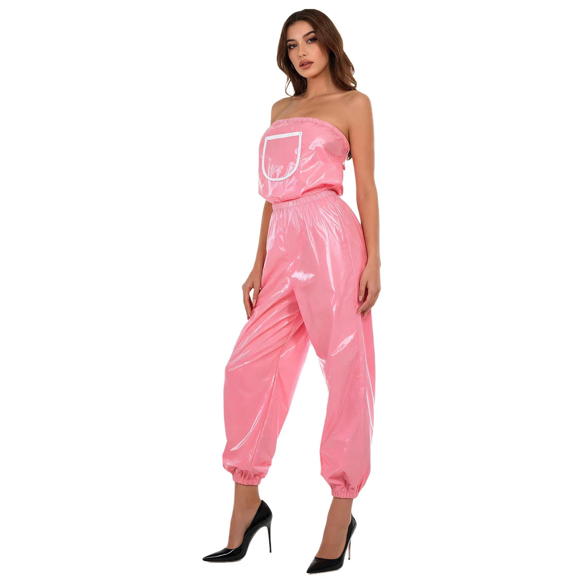 Womens Waterproof Strapless Jumpsuit Solid Color Elastic Waist Jogger Tube Rompers Diaper Cover Adaptive Clothings Nightwear