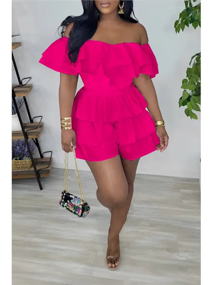 Women's Jumpsuits Elegant Women Playsuit Sexy Off Shoulder Ruffles Slim Short Jumpsuit 2025 Summer Fashion Ruffle Rompers Female