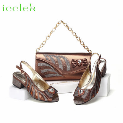 2024 New Arrival Elegant Style Fuchsia Color Low Heels Nigeria Popular Design African Ladies Shoes And Bag Set