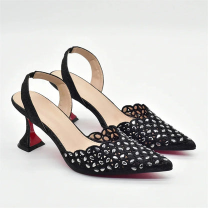 New Arrival Shoe and Bag Set Italian Design Nigeria Party Shoes and Bags for Women Rhinestone Luxury High Heels Woman Pumps