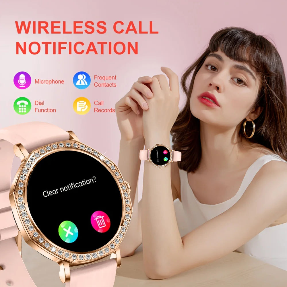 2026 New Ladies' Fashion Smartwatch Diamond Frame HD AMOLED Screen Bluetooth Call Health Monitoring Waterproof Smart Watch Gift