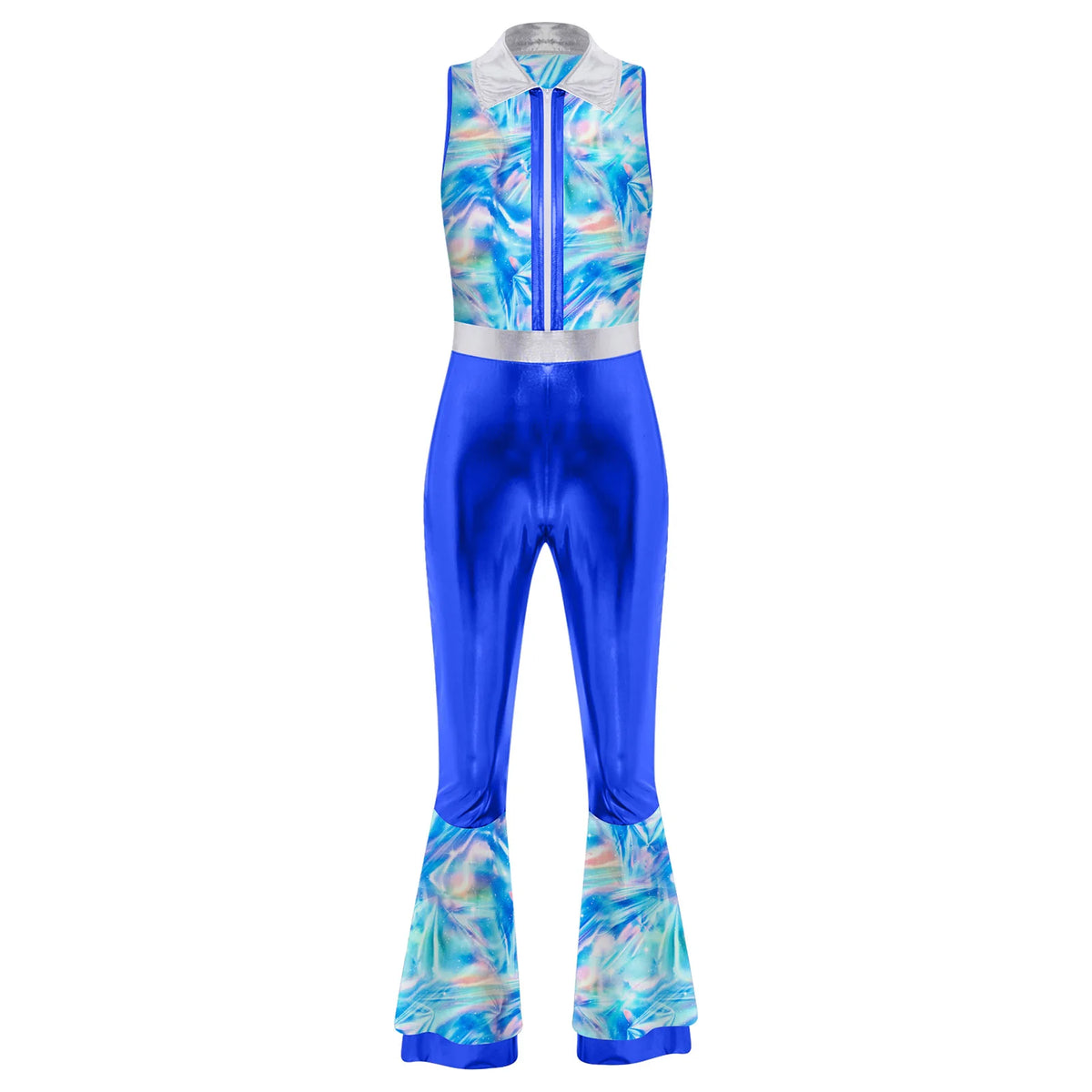 70s 80s Disco Costume Women's Streetwear Jumpsuit Shiny Clubwear Flared Long Pants Rompers Flares Metallic Hippie Party Outfit