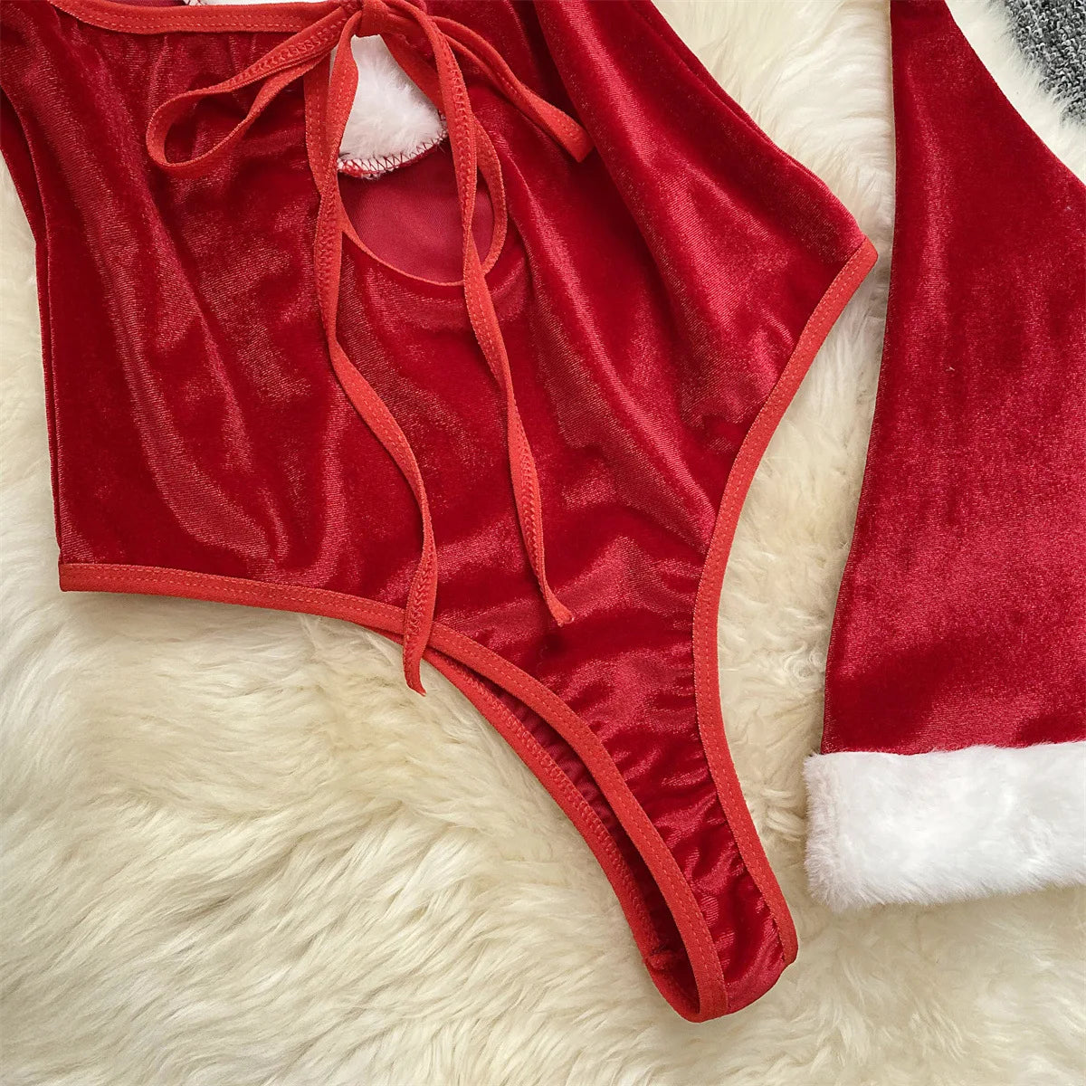 SINGREINY Christmas Cosplay Nightwear Playsuit Deep V Open Crotch Sheath Bodysuits Women Sexy Temptation Velvet Backless Rompers