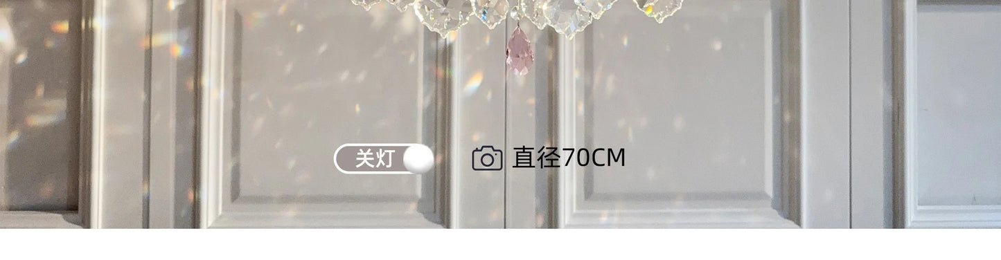 French Romantic Crysatl Candle Chandelier Luxury Glass Pink E14 Pendant Lights Living Room Art Decor Led Lamparas Bedroom Lamp